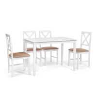 Обеденный комплект эконом Hudson Dining Set (стол + 4 стула) (Pure white (белый 2-1), ткань кор.-зол.) фото Обеденный комплект эконом Hudson Dining Set (стол + 4 стула) (Pure white (белый 2-1), ткань кор.-зол.)