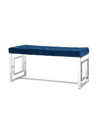 Банкетка-скамейка БРУКЛИН велюр синий сталь серебро. Фото №2