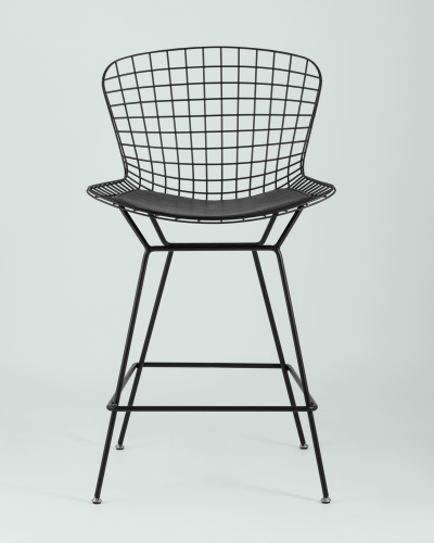 Стул полубарный с низкой спинкой Bertoia черный с черной подушкой. Фото №5