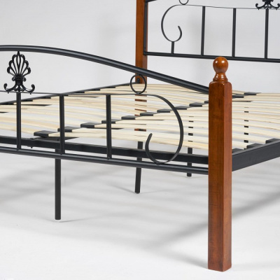 Кровать РУМБА (AT-203)/ RUMBA Wood slat base дерево гевея/металл, 160*200 см (Queen bed), красный дуб/черный. Фото