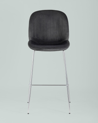 Стул барный Beetle со спинкой серый хромированные ножки. Фото