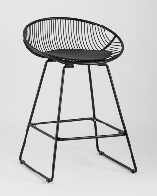 Стул полубарный UFO черный с черной подушкой. Фото